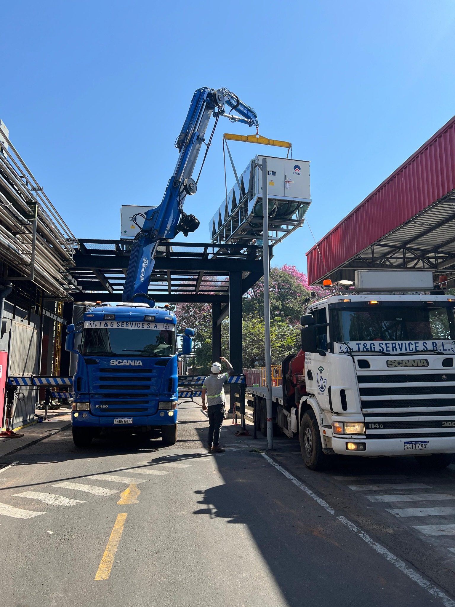 Chiller installation by crane